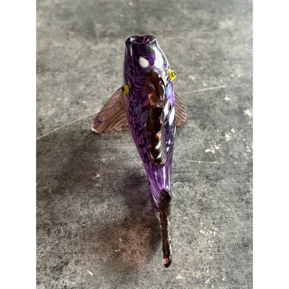 Vtg Thames Art Glass Tropical Speckled Fish Purple Speckled Figurine Signed - Picture 5 of 9